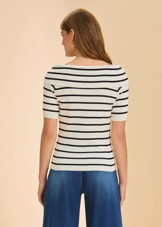 FDJ Boat neck Stripe Sweater White Black