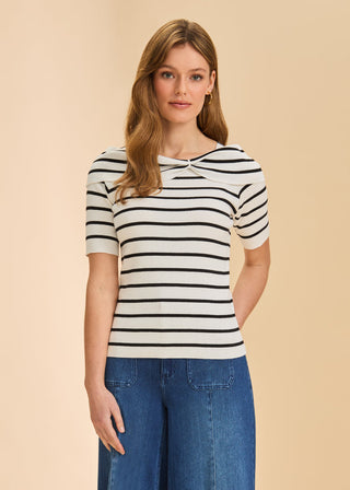 FDJ Boat neck Stripe Sweater White Black