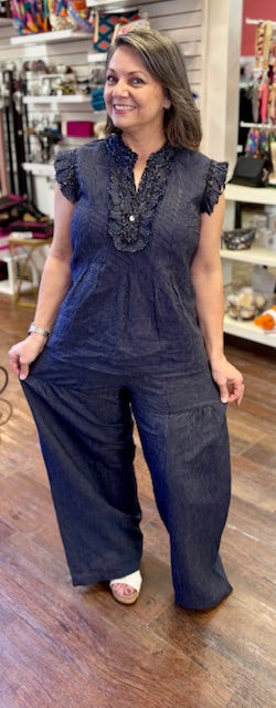 Ivy Jane Stripe Ruffle Top Navy