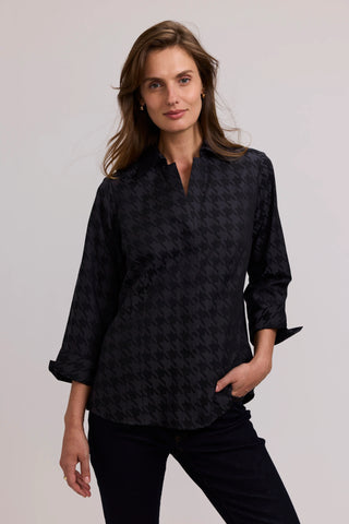 Foxcroft Taylor Houndstooth 3/4 Sleeve Shirt Black