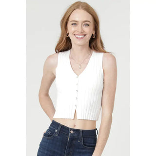V-Neck Button Front Tank White