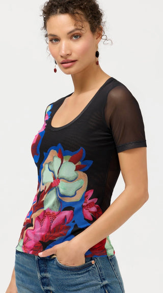 Johnny Was Short Sleeve Scoop Neck Mesh tee