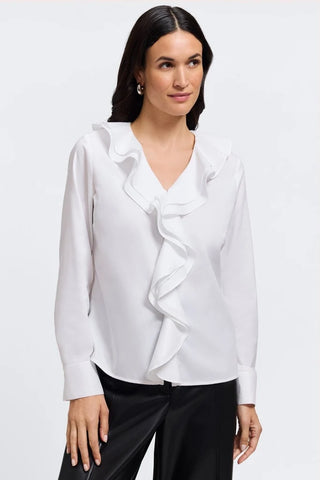 Foxcroft Shantel Ruffle Top White