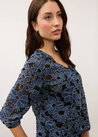 FDJ Popover Top Denim Lace