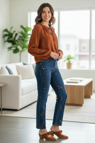 Charlie B Embroidered Floral Jean
