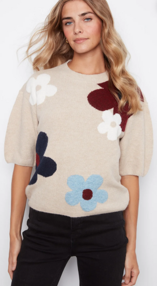 CharlieB Balloon Elbow Sleeve Multicolor Knit sweater