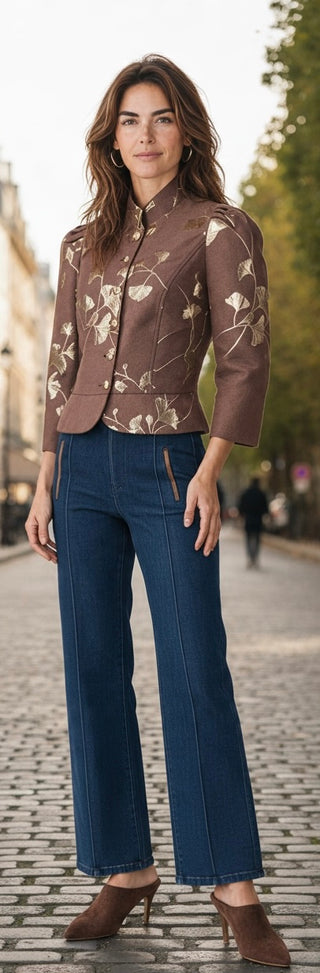 Jade Autumn Gold Stand up Collar Jacket