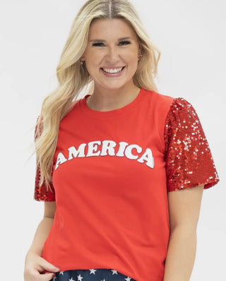America Sparkle Sleeve tee
