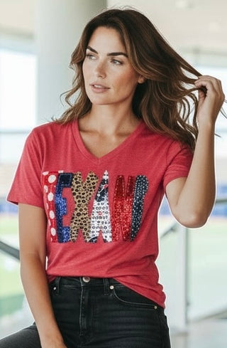 Red Texans V-neck Tshirt