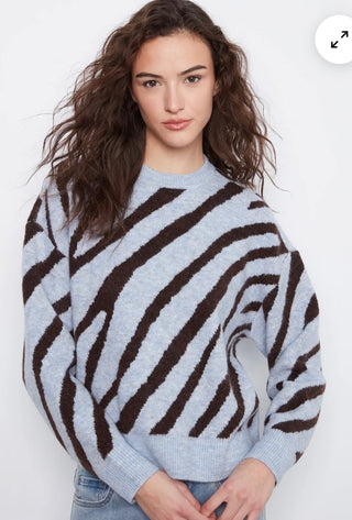 CharlieB Blue Zebra Animal Print Knit Sweater