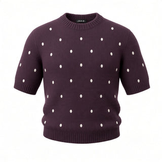 CharlieB  Embroidered Polka Dot Elbow Sleeve Knit Sweater - Heather Wine