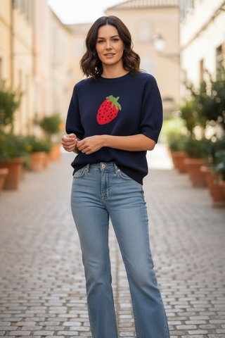 Charlie B Crew Neck Sweater Jacquard Navy