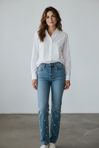 FDJ Olivia Straight Leg jeans w/Pearl embellishments
