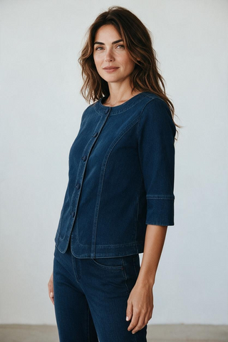 FDJ 3/4 sleeve dark wash shirt jacket