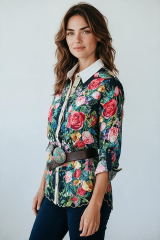 Aratta Zinnia Black Floral Blouse