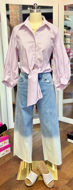 Karen Kane Stripe Tie Front Pink