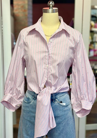 Karen Kane Stripe Tie Front Pink