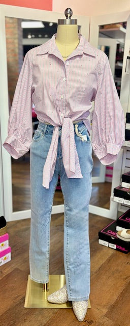 Karen Kane Stripe Tie Front Pink