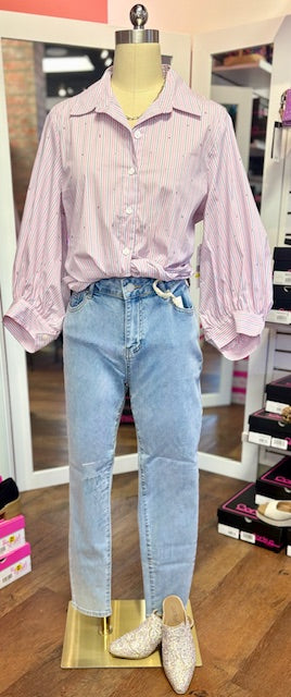 Karen Kane Stripe Tie Front Pink