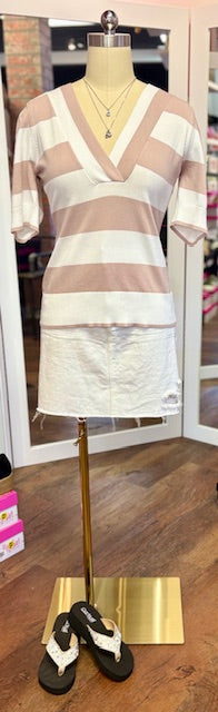 KUT Yona Stripe V-Neck White Blush