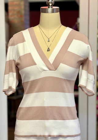 KUT Yona Stripe V-Neck White Blush