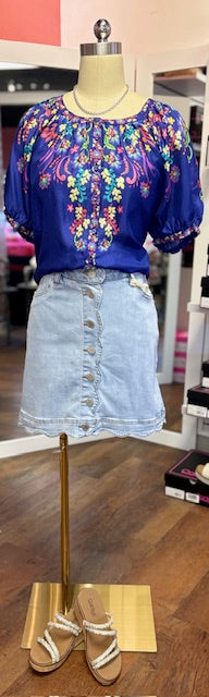 Charlie B Scallop Hem Light blue skort