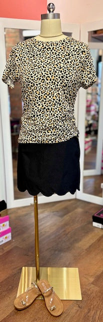 Tribal Crew Neck Side Ruche Sleeve Sesame