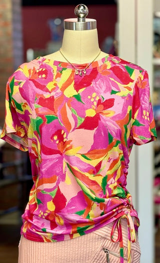 Tribal Top Side Ruching Pink Glow