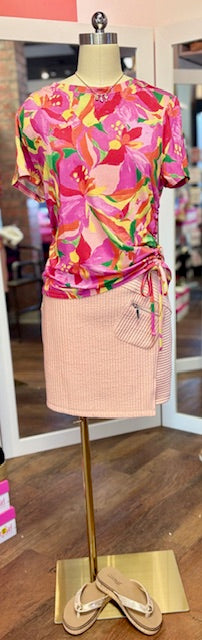 Tribal Top Side Ruching Pink Glow