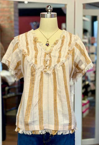 Tribal Smock Raw Edge Top Sahara