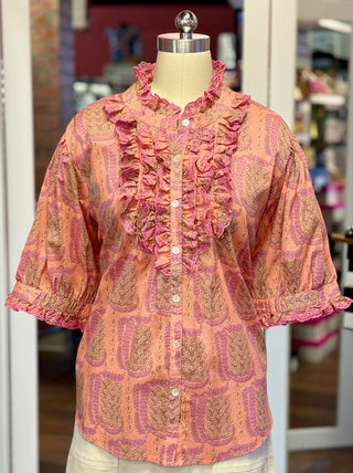 Ivy Jane Eyelet Ruffle Top Coral