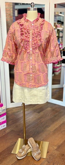 Ivy Jane Eyelet Ruffle Top Coral