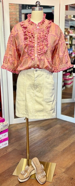 Ivy Jane Eyelet Ruffle Top Coral