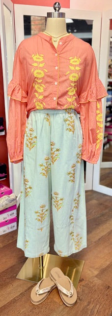 Ivy Jane Print Barrel Pant Aqua