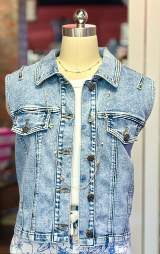 KUT Frankie Denim Vest Medium Blue