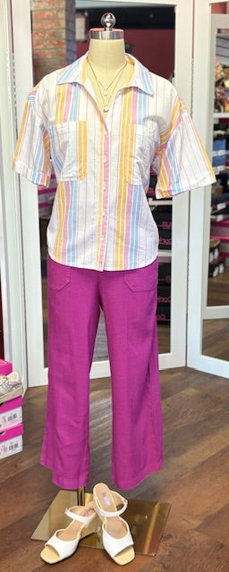 KUT Brianna Stripe Top White Pink