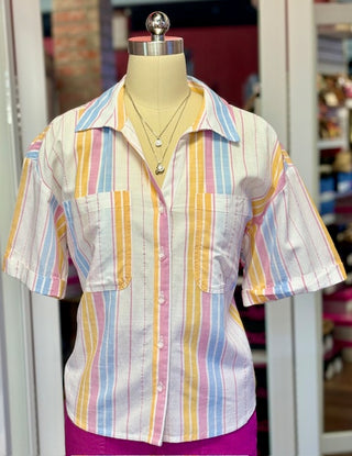 KUT Brianna Stripe Top White Pink