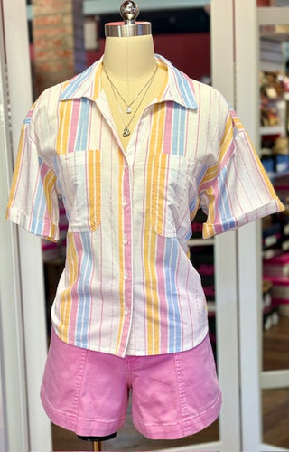 KUT Brianna Stripe Top White Pink