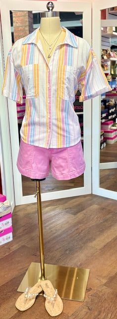 KUT Brianna Stripe Top White Pink