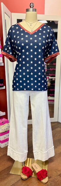 Patriotic vneck tee with Blue and White Stars