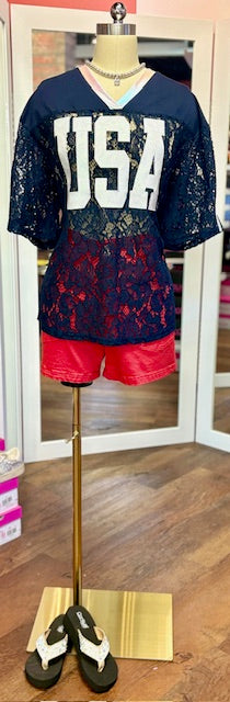 USA lace navy top