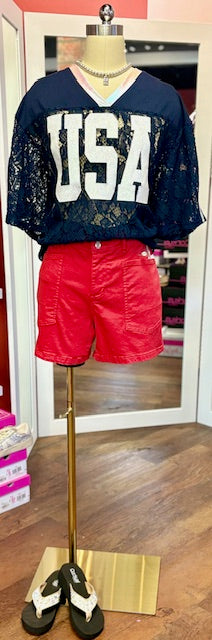 USA lace navy top