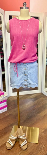 Charlie B Sleeveless Drawstring Fushcia