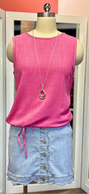 Charlie B Sleeveless Drawstring Fushcia
