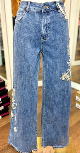 CharlieB Flower Sequin Jean Medium Blue
