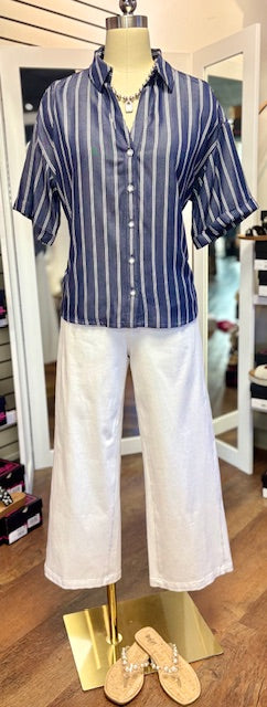 KUT Brenda Button Front Top Indigo White