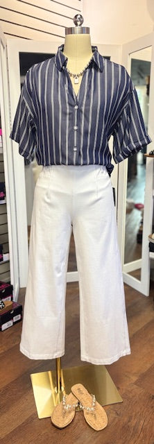 KUT Brenda Button Front Top Indigo White