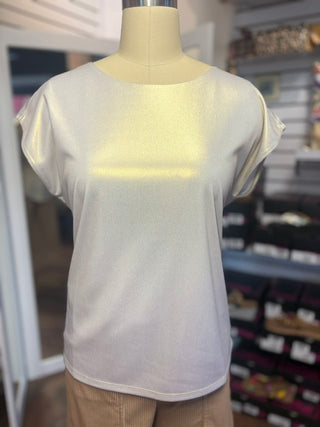 Lysse Metalic JerseyTop White Gold