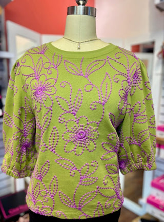 Ivy Jane Floral Vines Top Green