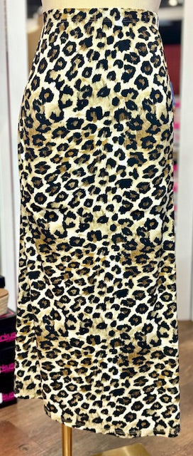 Karen Kane Side Slit Midi Leopard Skirt
